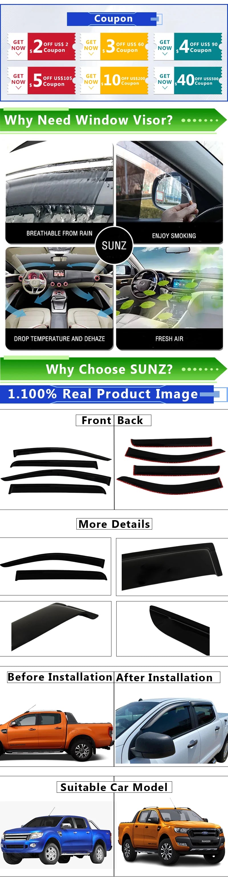 Car Rain Shield For Toyota Landcruiser 200 Series Fj200 2007-2021 Window Visors Car Window Deflectors Wind Deflector Sun Guard