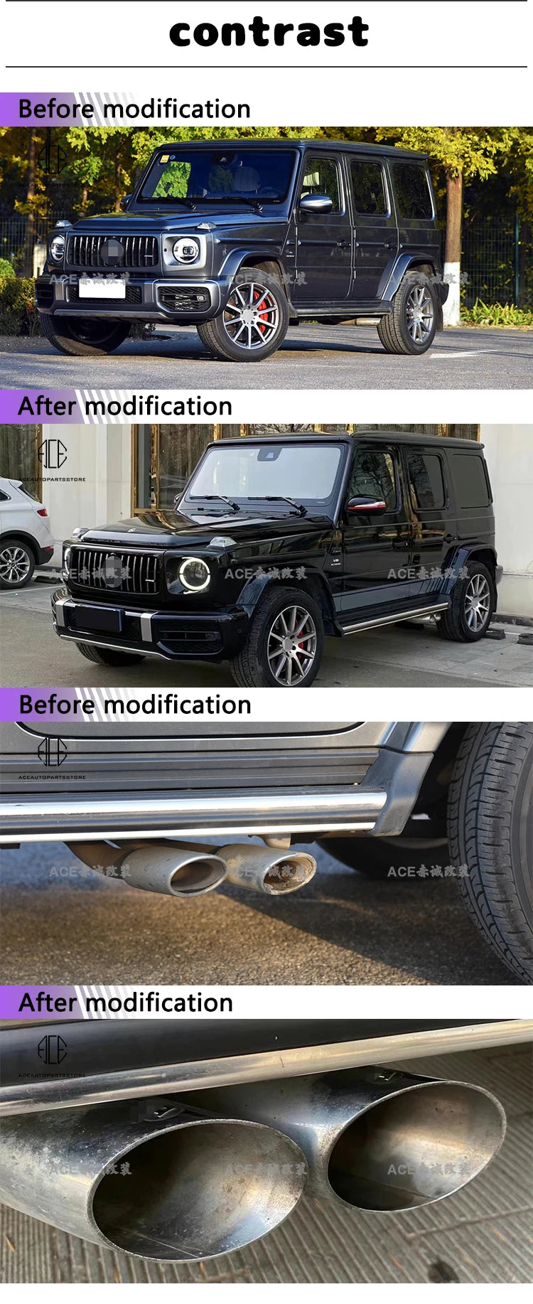 Best sell production stainless steel exhaust tips muffler tips for G class W464 W463A G63 G500 B style auto exhaust