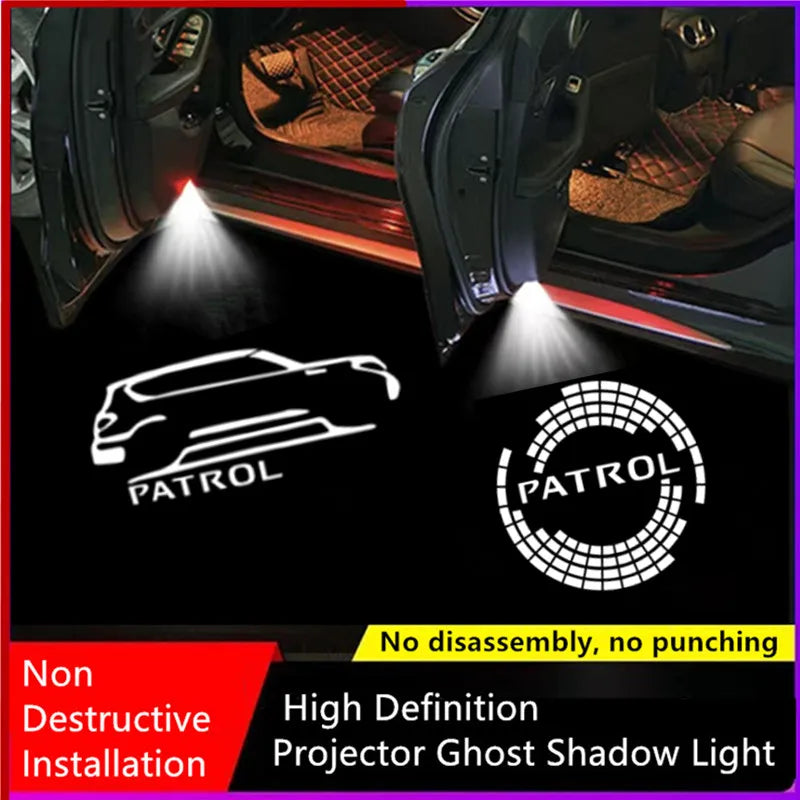 2pcs Led Emblem Lamps Car Door Light Luces Projector For Nissan Patrol Y62 2010 2011- 2017 2018 2019 2020 2021 Auto Accessories