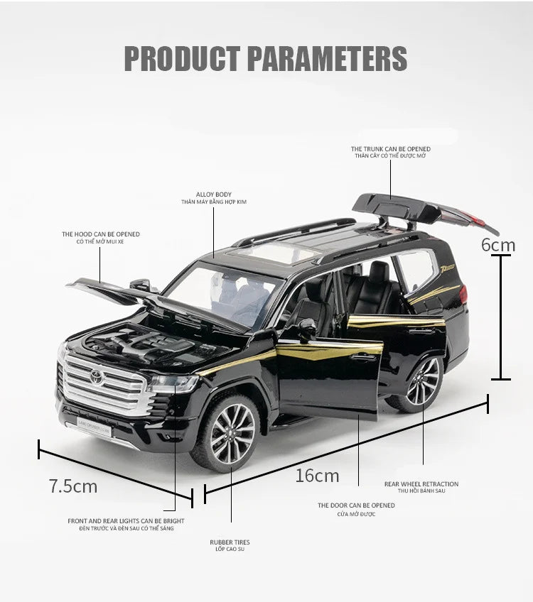 1/32 Toyota Land Cruiser LC300 Prado SUV Alloy Car Model Diecast Metal Toy Off-road Vehicles Car Model Sound and Light Kids Gift