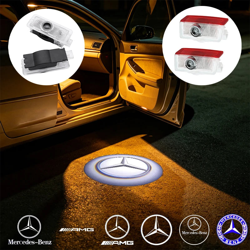 2Pcs Led Car Door Welcome Light Logo Projector For Mercedes Benz W212 W205 AMG ML W166 W176 W177 W213 W246 GLB GLC GLA GLS GLE1