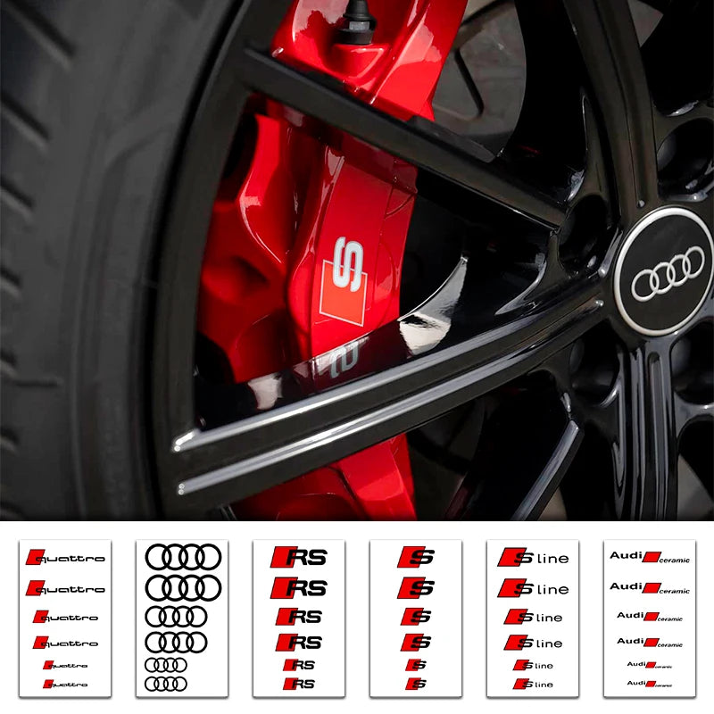 6Pcs PVC Car Brake Caliper Sticker Heat Resistant Decals Auto Accessories for Audi S Line A1 A3 A4 A6 A7 Q3 Q5 Q7 RS3 RS4 S3 S4