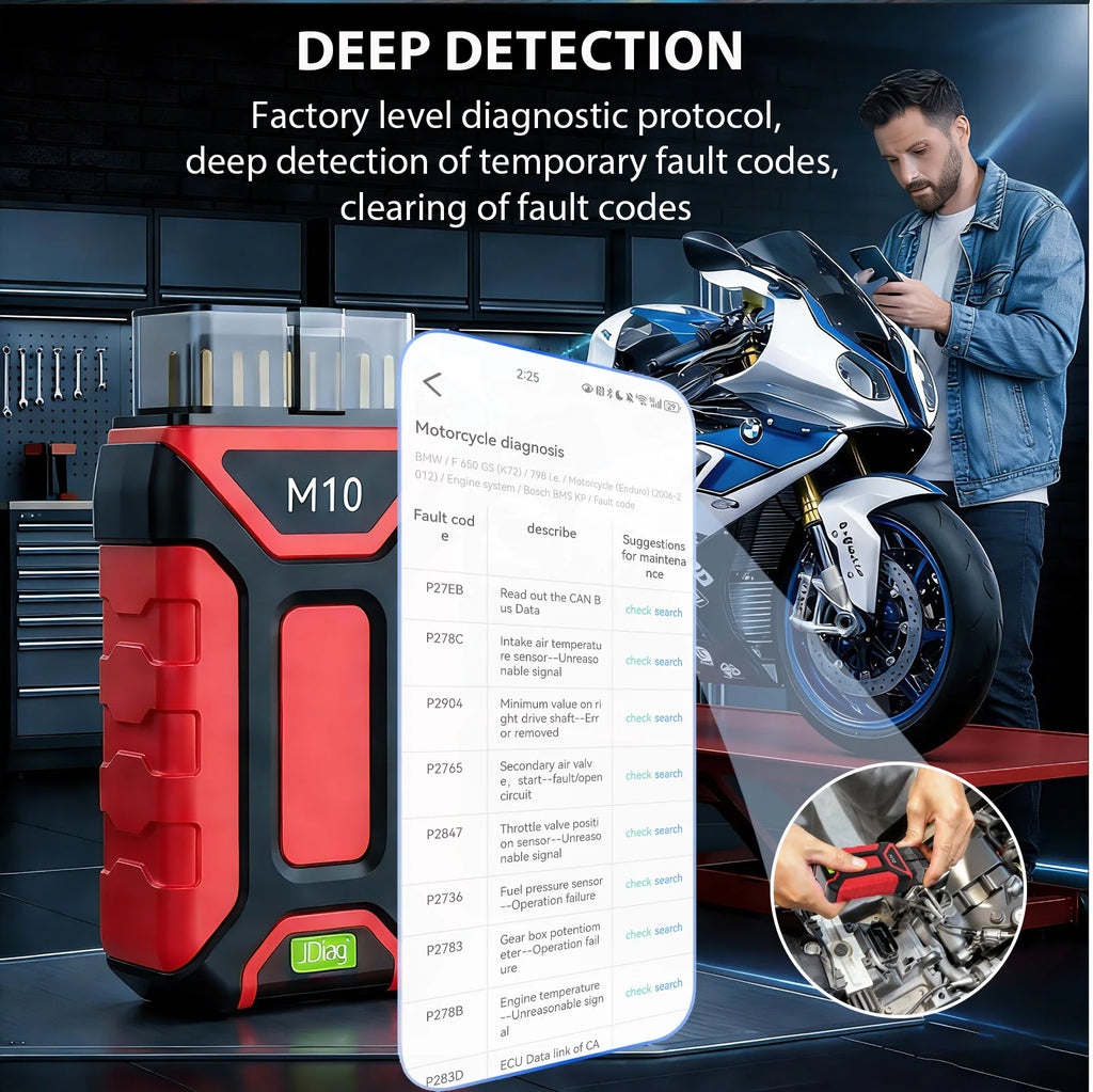 Jdiag M10 Bluetooth OBD2 Scanner Diagnostic Motorcycle Oil Ret TPS Service Reset ABS Coding CO Idle For BMW Harley Ducati KTM