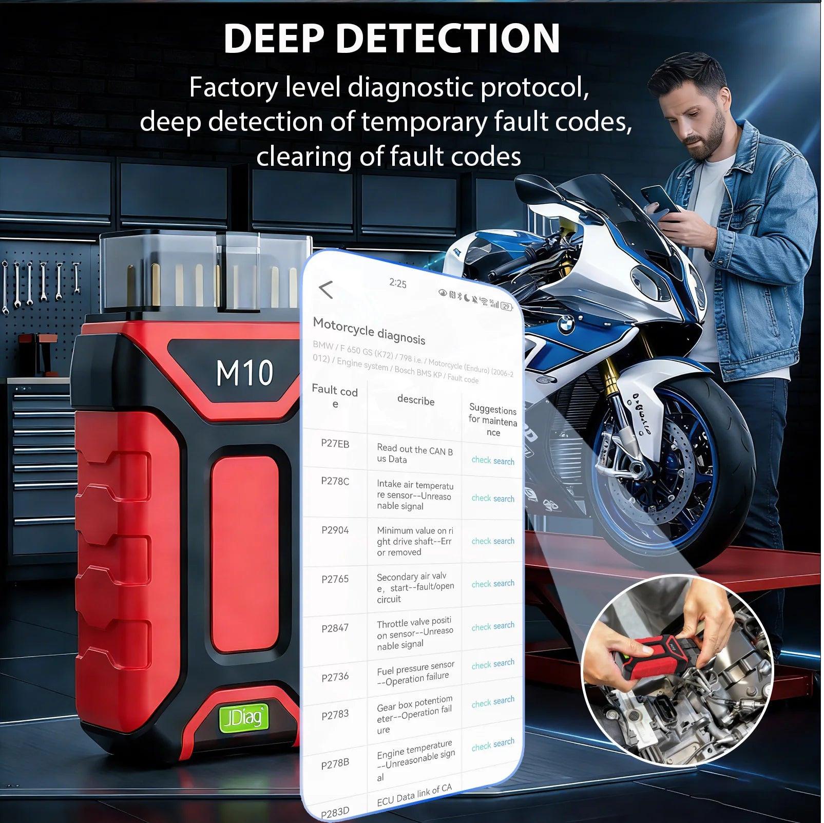 Jdiag M10 Bluetooth OBD2 Scanner Diagnostic Motorcycle Oil Ret TPS Service Reset ABS Coding CO Idle For BMW Harley Ducati KTM