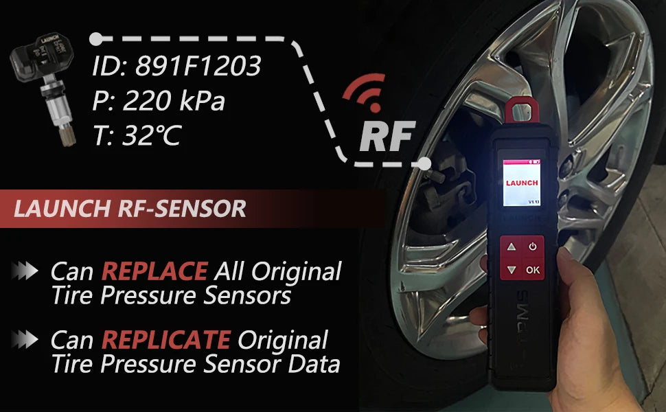 LAUNCH LTR-03 TPMS Sensor 315MHz/433MHz Dual Frequency Screw-in Metal Valve Tire Pressure Monitor System Programmable