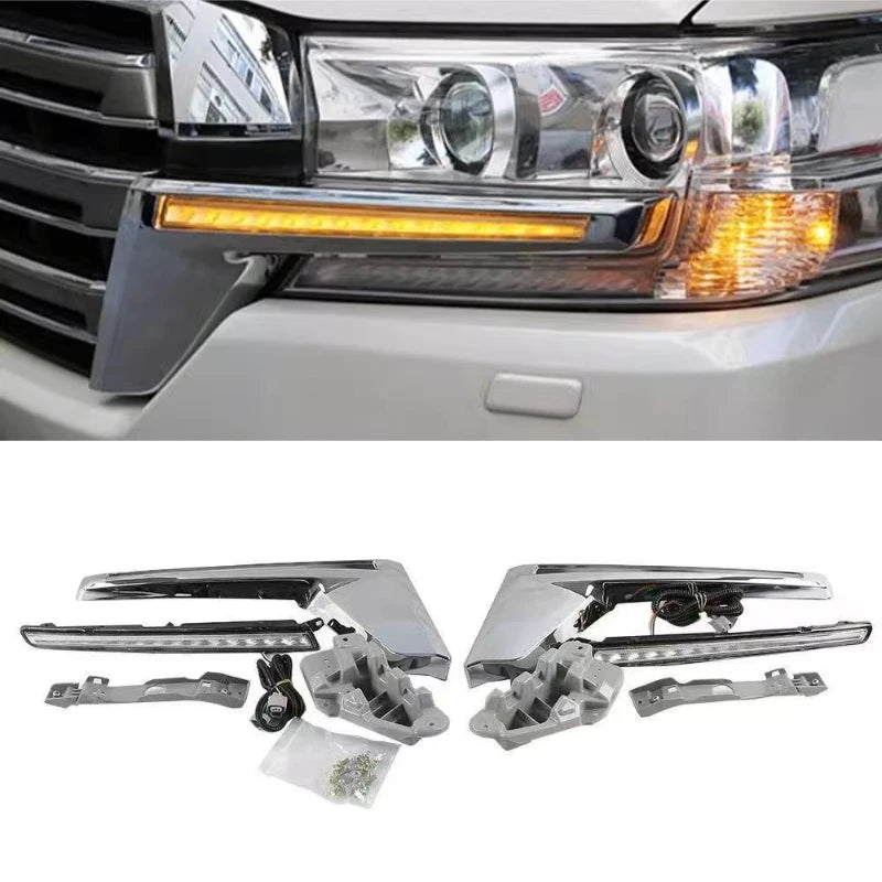Car Front Grille Headlight Decoration DRL Daytime Running Light Dynamic Turn Signal for Toyota Land Cruiser LC200 2016-2021