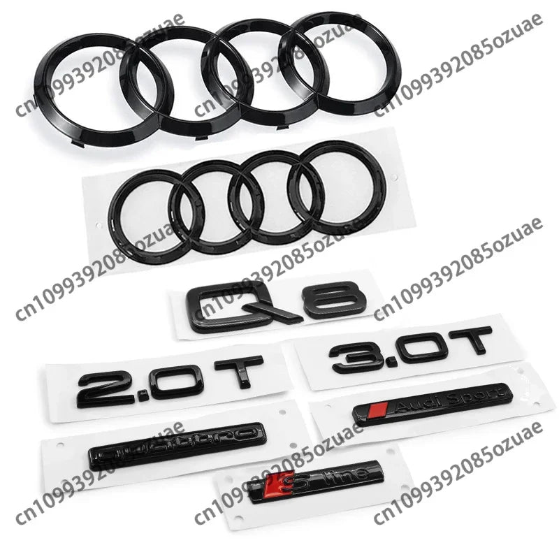 For Audi S Line Q8 2018-2024 4Ring Logo 315mm 230mm ABS Car Hood Front Bonnet Grill Rear Trunk Emblem Badge Stickers Accessories