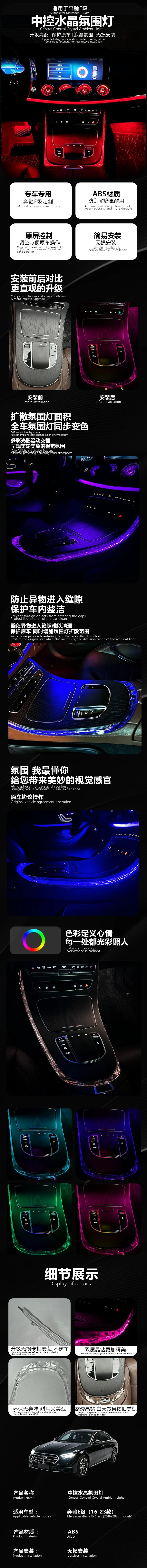 Crystal Ambient Light Frame Trim Strip For Mercedes-Benz W213 E Class E200 Coupe E260 E300L Center Console Atmosphere Lamp Inter