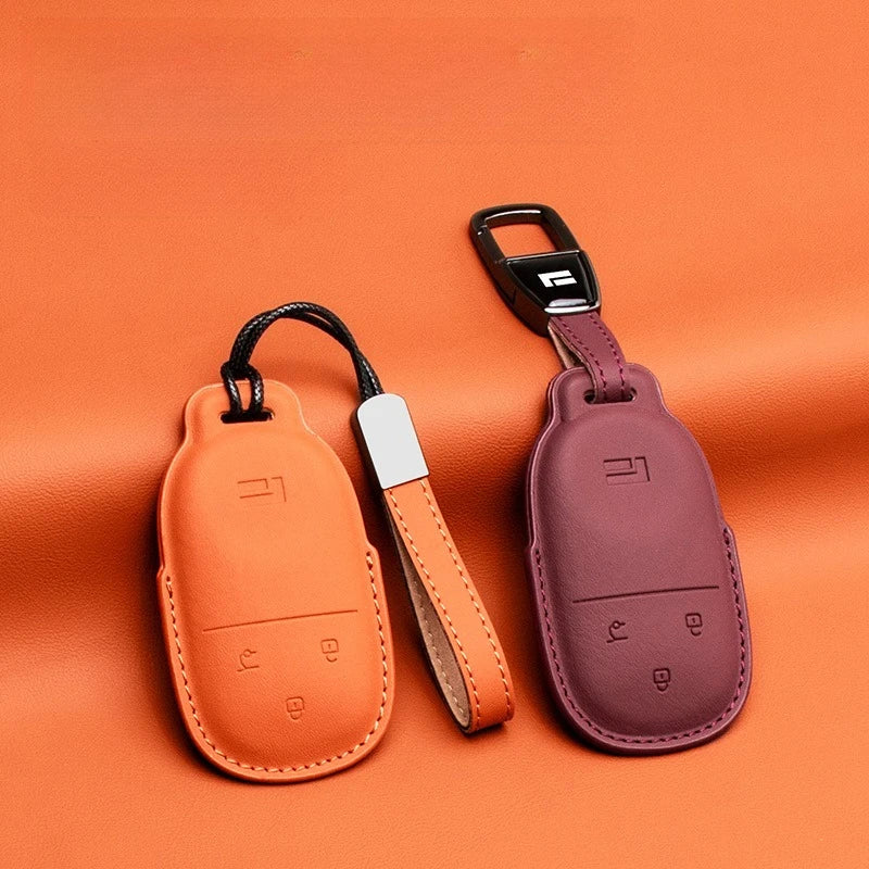 For BAIC JISHI Polestones 01 Rox 2024 2025 2026 Car Leather Key Fob Cover Remote Case Cover Car Keychain Holder Bag Accessories