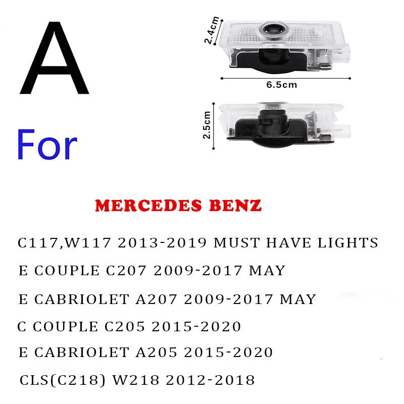 2Pcs Led Car Door Welcome Light Logo Projector For Mercedes Benz W212 W205 AMG ML W166 W176 W177 W213 W246 GLB GLC GLA GLS GLE1