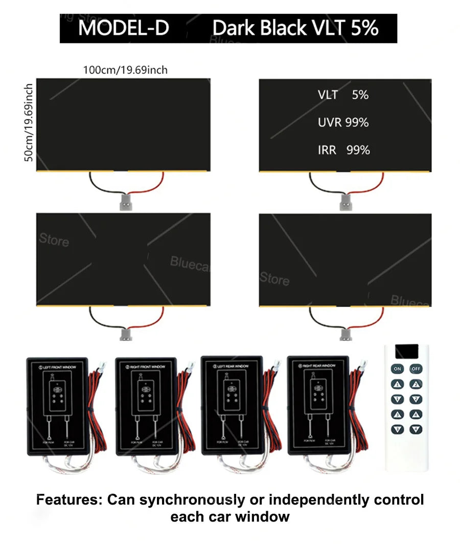Automotive PDLC Smart Film for Car Windows | Switchable Privacy Glass Tint Independent control for four windows