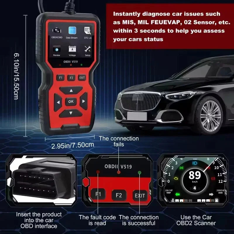 Professional V519 OBD2 Scanner Diagnostic Tool Real Time Code Reader Check Engine Light Scan Tool for All OBDII Cars Since 2003