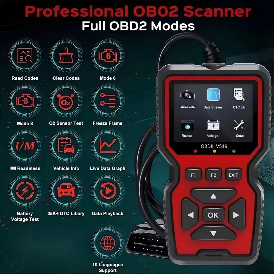 Professional V519 OBD2 Scanner Diagnostic Tool Real Time Code Reader Check Engine Light Scan Tool for All OBDII Cars Since 2003