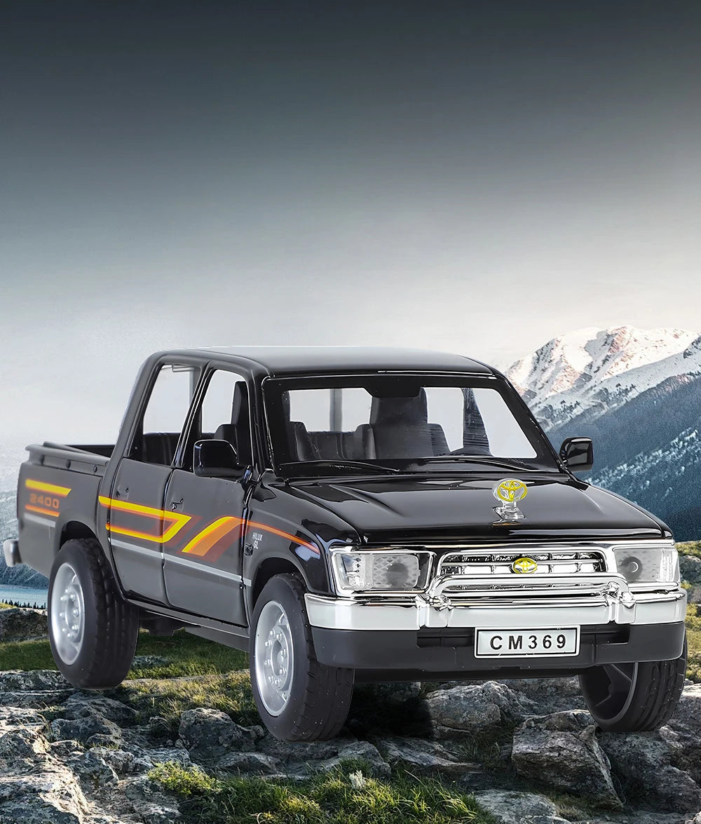 1:32 Toyota Hilux Off Road Pickup Truck Alloy Diecast Metal Model Hight Simulation Sound Light Toy Desktop Ornaments Boys Gifts