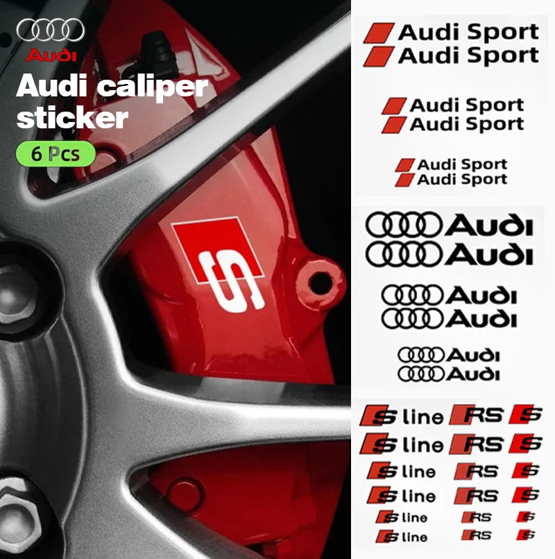 6pcs Car Caliper Sticker for Audi Sport Sline S3 A3 B5 B6 B7 B8 B9 8P 8V 8L A5 A4 C6 C5 A1 A6 A7 A8 Auto Logo Tire Brake Decals