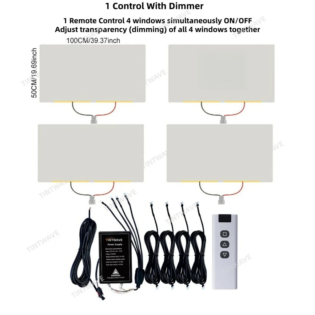 TINTWAVE 2PCS Light Black VLT20 Electric Window Tint PDLC Film 12V Remote Dimming Switchable Kit