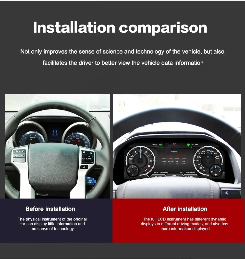 12.3“ Car LCD Digital Cluster For Toyota Prado 2010-2017 2018-2023 Dashboard Virtual Cockpit Instrument Auto Speed Meter Screen