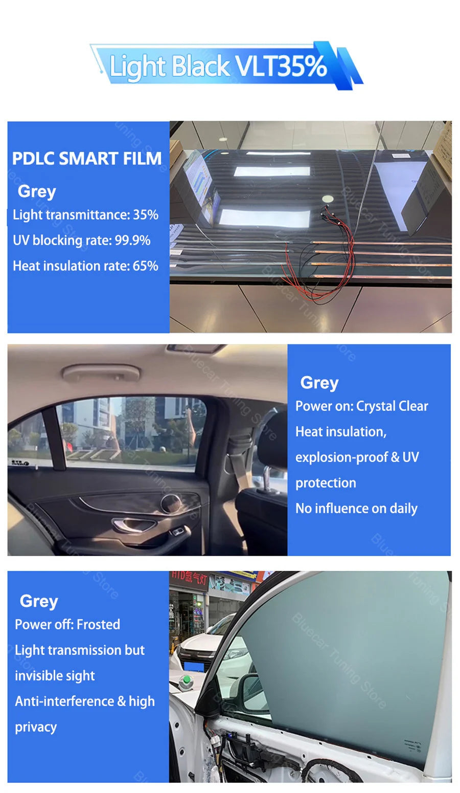Automotive PDLC Smart Film for Car Windows | Switchable Privacy Glass Tint | Electric Smart Tint Film