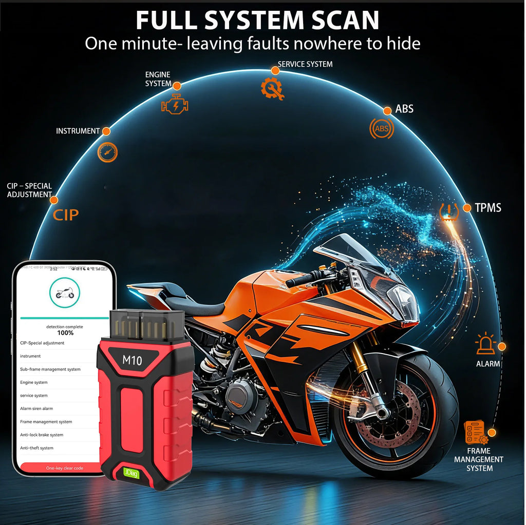 Jdiag M10 Bluetooth OBD2 Scanner Diagnostic Motorcycle Oil Ret TPS Service Reset ABS Coding CO Idle For BMW Harley Ducati KTM