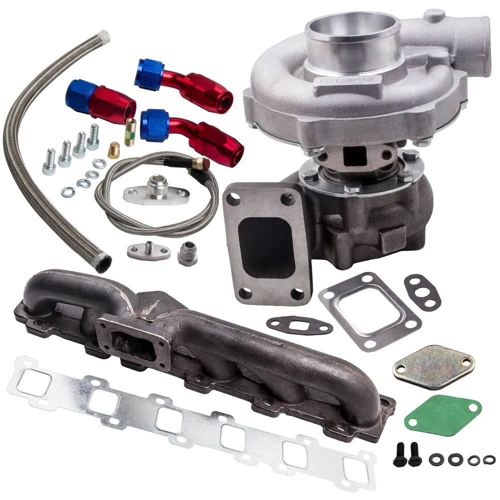 Car Turbocharger & Parts T3 T4 T04E Turbo Charger Kit Turbo A/R .57 + Oil Line+Manifold Kit for  Patrol Safari Y60 Y61