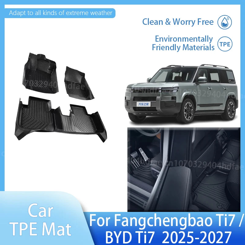 LHD Car Foot Pads For BYD Ti7 Fangchengbao Leopard 7 2025 2026 2027 Accessories TPE Auto Floor Mats All Weather Waterproof Mat