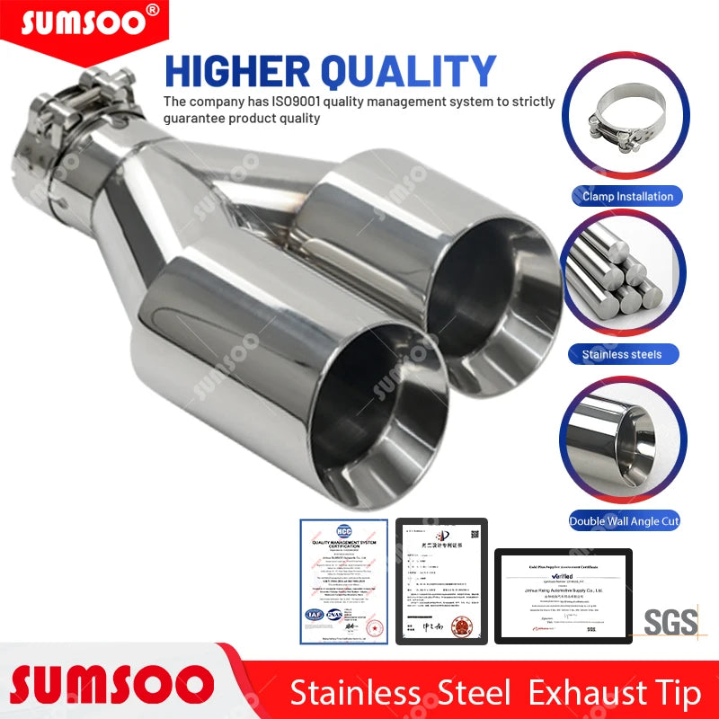 ER 1 PCS Exhaust Tip Car Modify Double Outlet Exhaust Pipe Nozzle Decoration Stainless Tail Pipes Muffler
