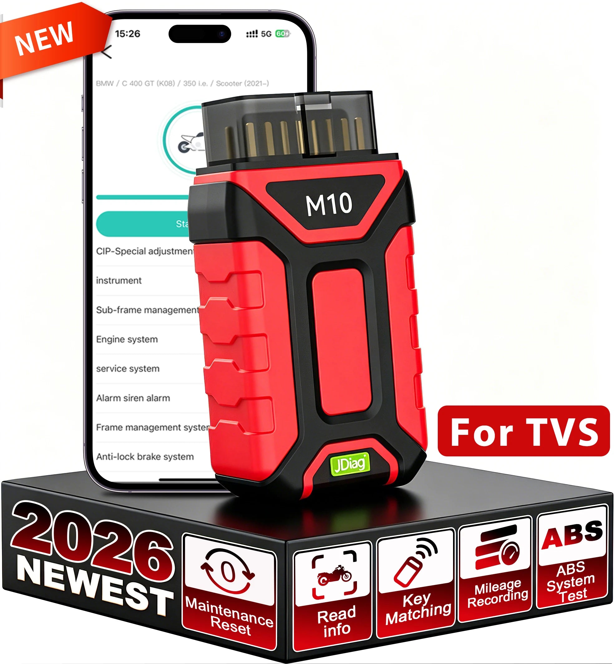 Jdiag M10 Bluetooth OBD2 Scanner Diagnostic Motorcycle Oil Ret TPS Service Reset ABS Coding CO Idle For BMW Harley Ducati KTM