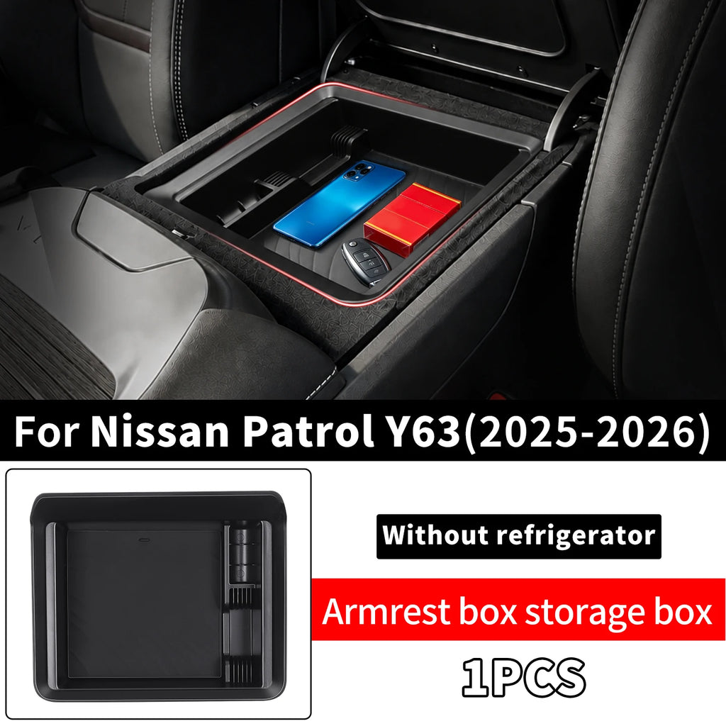 For 2025-2026 Nissan Patrol Armada Y63 Center Console Armrest Storage Box Organizer Tray Non-Refrigerator Version Interior Acces