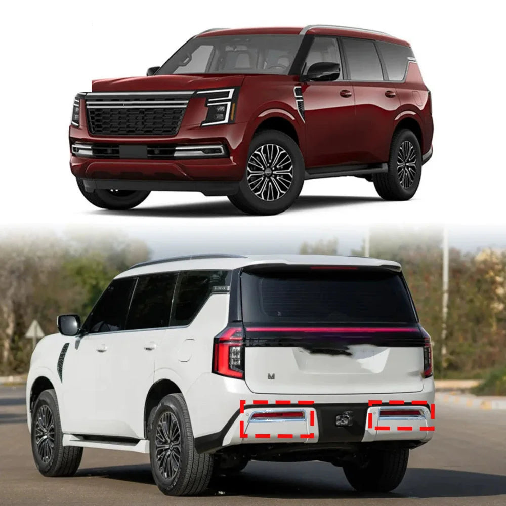 For Nissan Armada Y63 2025 2026 ABS Chrome Rear Back Fog Lights Lamp Cover Trim Bumper Reflector CAR Accessories