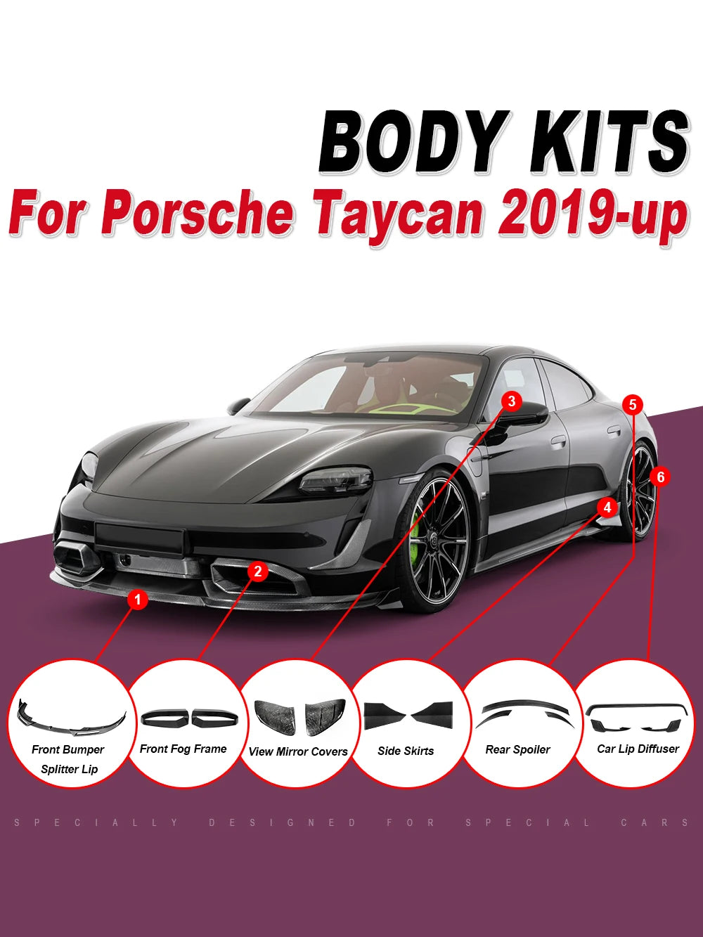 For Porsche Taycan RWD 4S Turbo S rear lip / trunk 2019-up Carbon fiber Body Kits Front Lip Rear Spoiler Side Skirts Diffuser