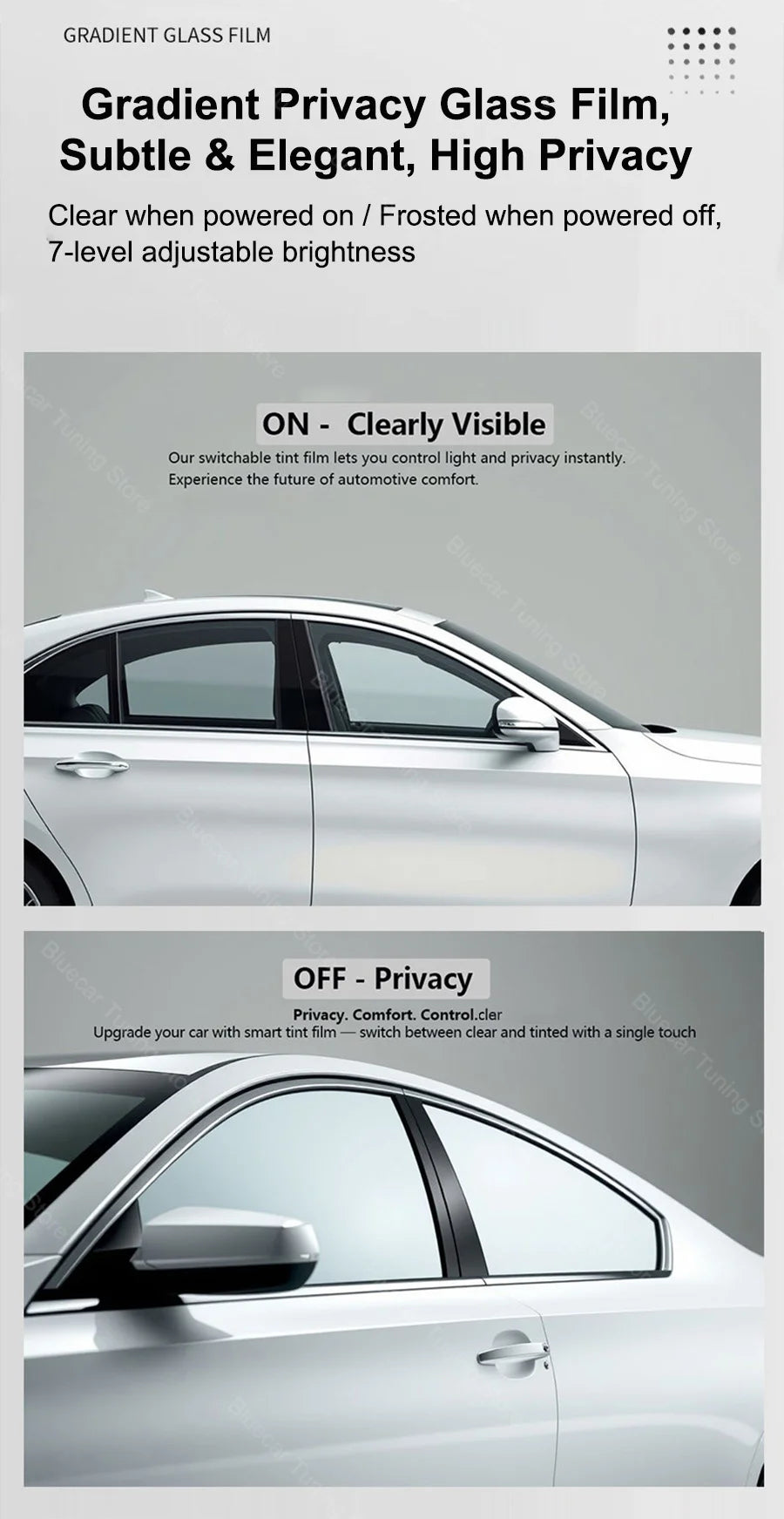 Automotive PDLC Smart Film for Car Windows | Switchable Privacy Glass Tint | Electric Smart Tint Film