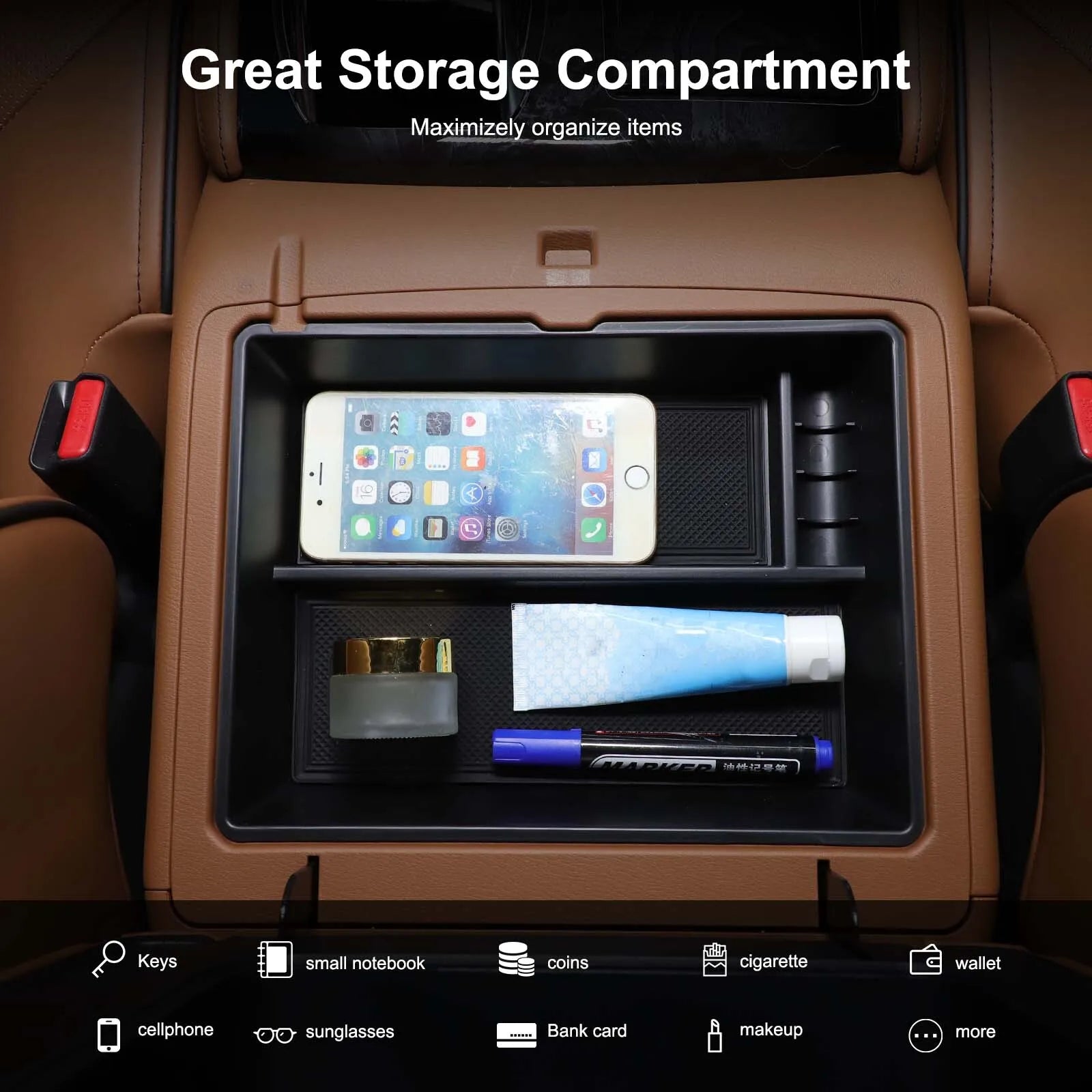 Multipurpose ABS Center Console Armrest Storage Box For Nissan Patrol 2023-2026 Infiniti QX80 2023-2026 Stowing Tray Container