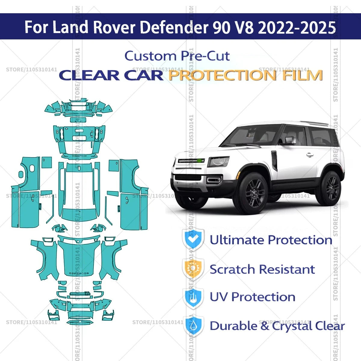 For Land Rover Defender 90 V8 2022-2025 Pre-Cut Paint Protection Film PPF Transparent Car Film Automotive PPF Full Vehicle