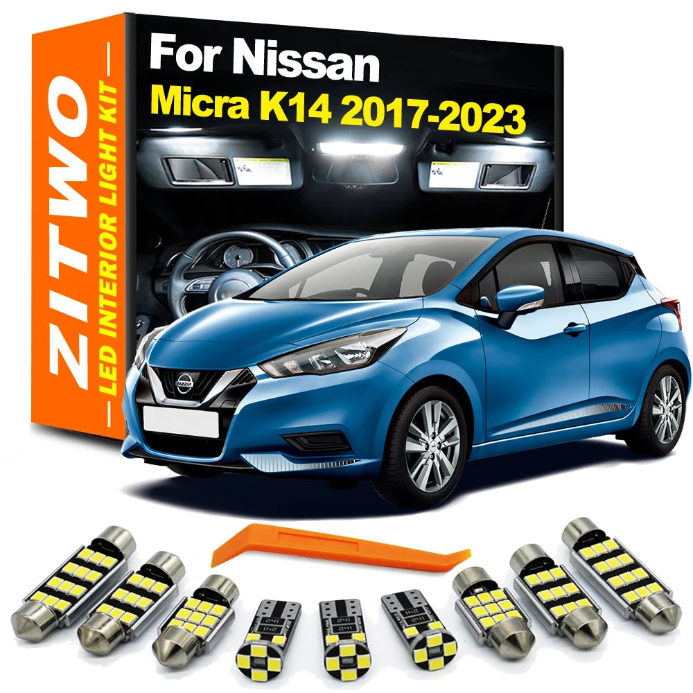 ZITWO 7Pcs Car LED Interior Bulb Dome Reading Plate Light Kit For Nissan Micra K14 2017 2018 2019 2020 2021 2022 2023 2024 2025