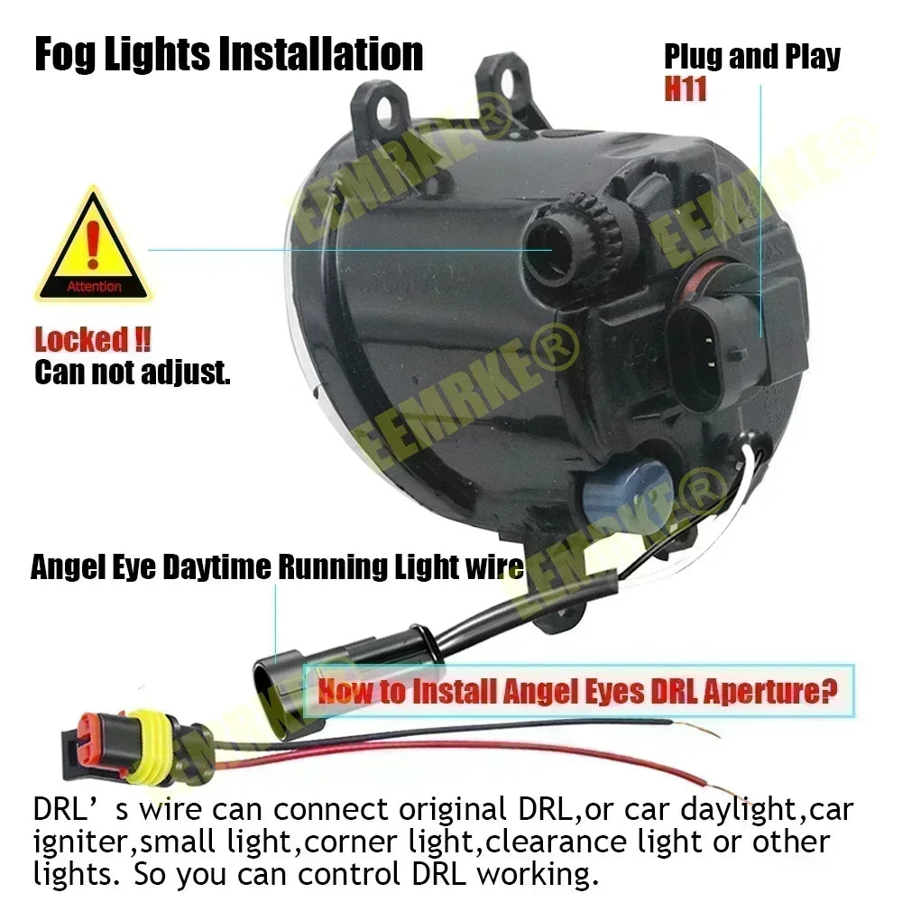 LED Car Fog Lights PTF Clear Lens + Angel Eyes Ring for Toyota Land Cruiser Prado J150 1st Facelift 2013/09 2014 2015 2016 2017