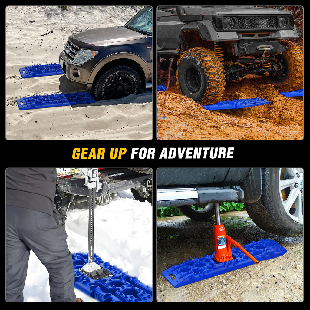 Nilight Recovery Off-road Traction Boards with Jack Lift Base Emergency Tire Ladder Mats For 4WD 4X4 Mud Sand Snow with 2PCS Mounting kit Carry Bag 2 leashes (Blue/black)