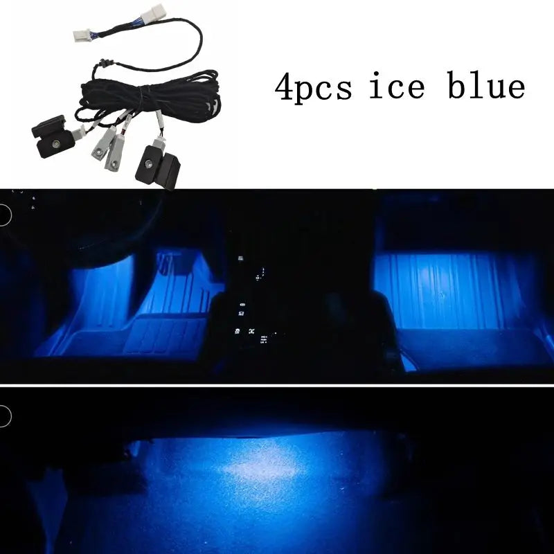 4PCS LED Car Interior Atmosphere Stripes Ambient Light Foot Light Decorative Ice Blue For Toyota Land Cruiser Prado LC250 J250