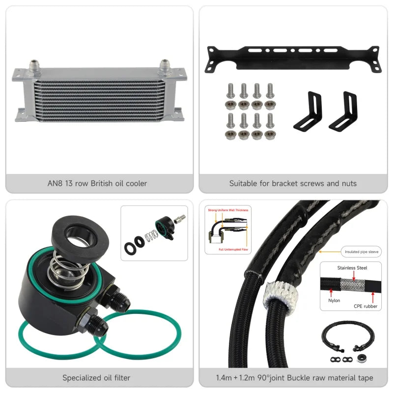Aluminum 8AN 13 Rows Oil Cooler  Kit Fits Volkswagen VW Scirocco Audi Jetta Golf MK5 MK6 EA111 1.4TSI 1.6L Engine 2008-2013