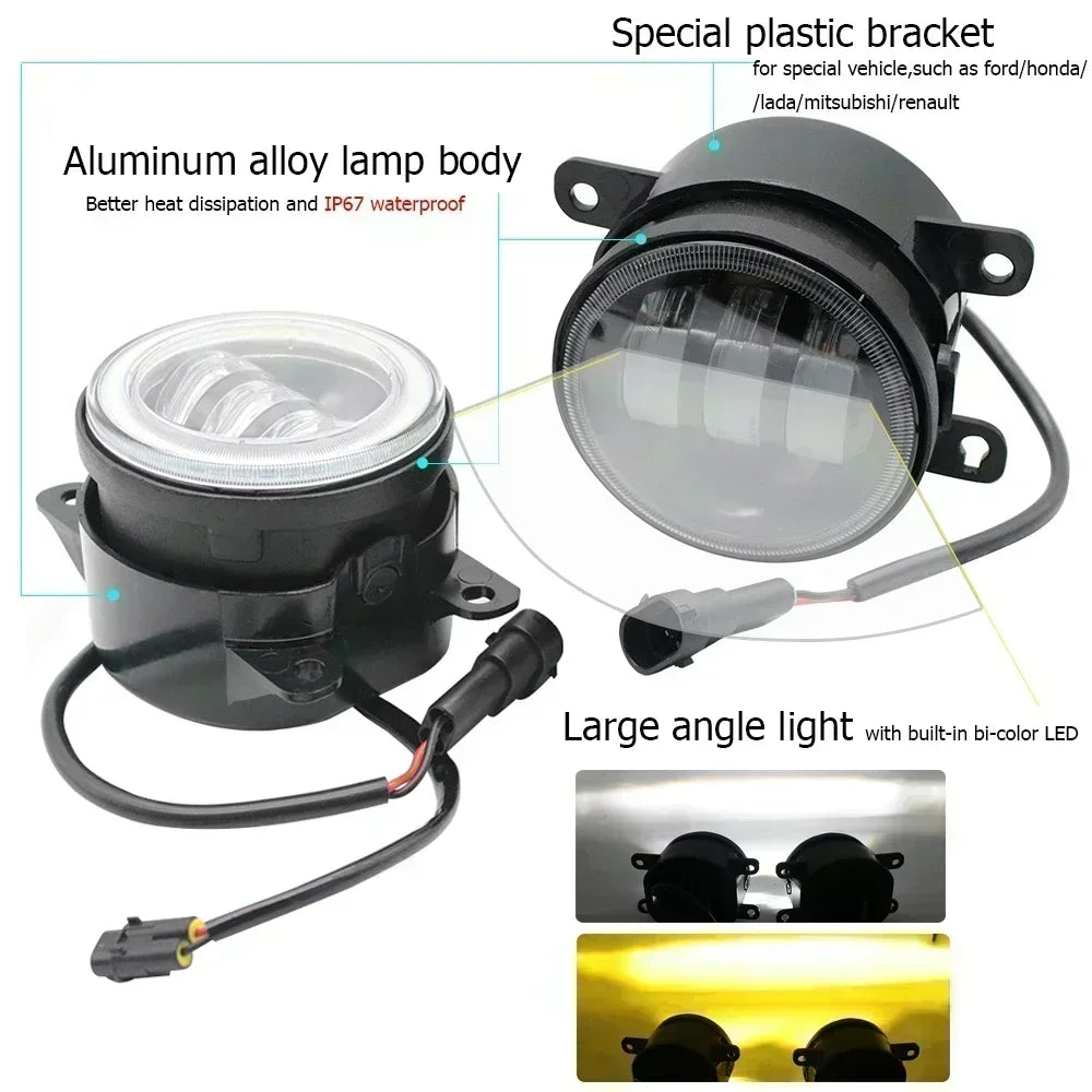 Two-Color Led Fog Lights Angel Eyes Day Light High Power 40W For Nissan Pathfinder MK4 R52 Facelift 2017 2018 2019 2020