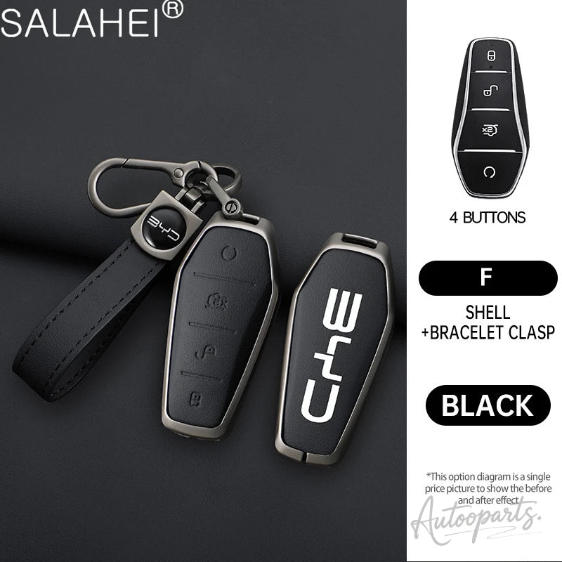 Metal Leather Car Key Case Cover For BYD Song Plus Atto 3 Han EV Yuan Tang DM 2018 Qin Seal Dolphin E2 Auto Keychain Accessories