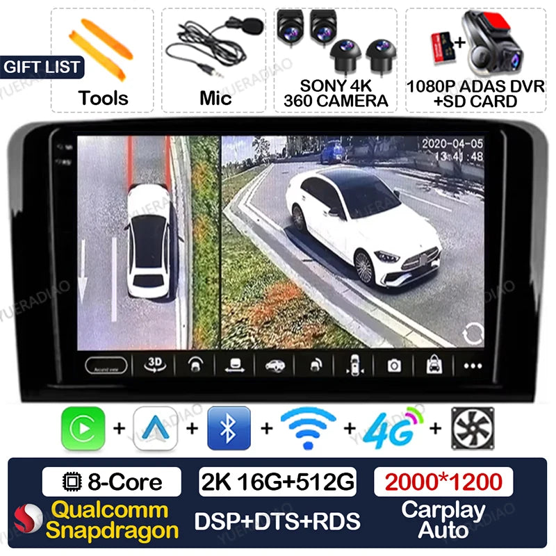 Android 17 Car Radio For Mercedes Benz GL ML W164 ML350 ML500 X164 GL35 GL45 2005 - 2012 GPS NAVI Multimedia Video Player 2DIN