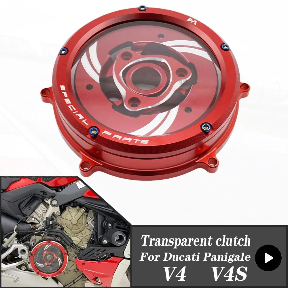 For DUCATI Panigale V4 1100 2018-2023 V4S 18-23 Clutch Transparent Engine Side Protection Cover Refitted Aluminum