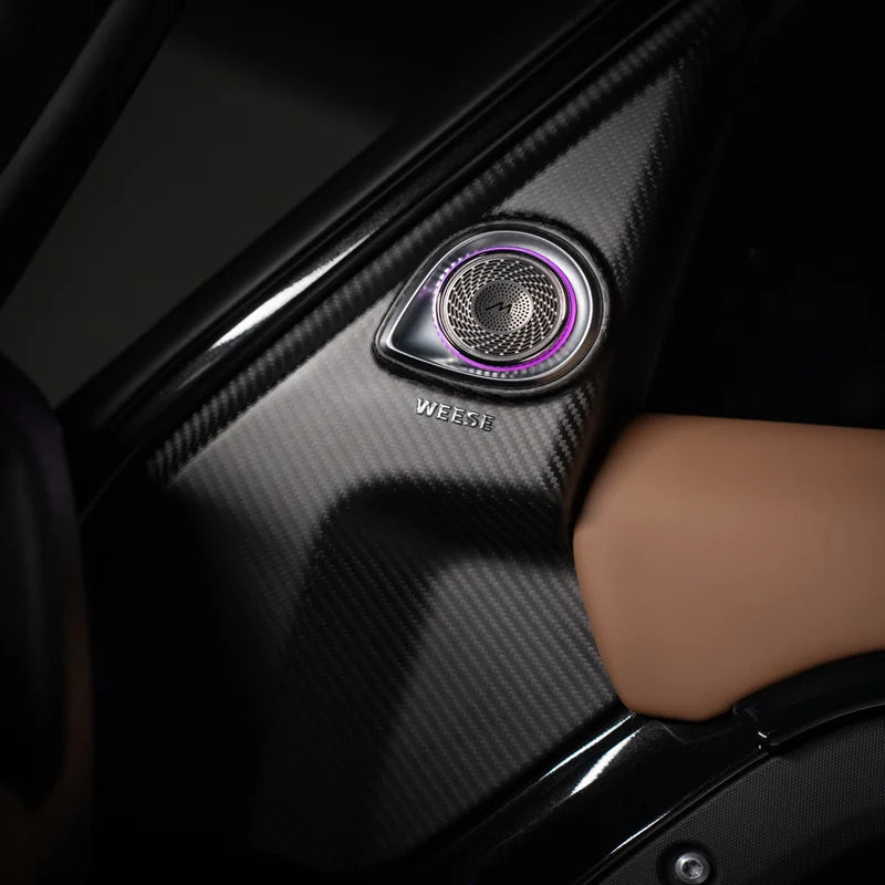WEESE Rotating Light A-Pillar Speaker Dry Carbon Fiber – Hi-Fi Audio & Atmosphere for Land Rover Defender 90/110/130 (2020-2026)