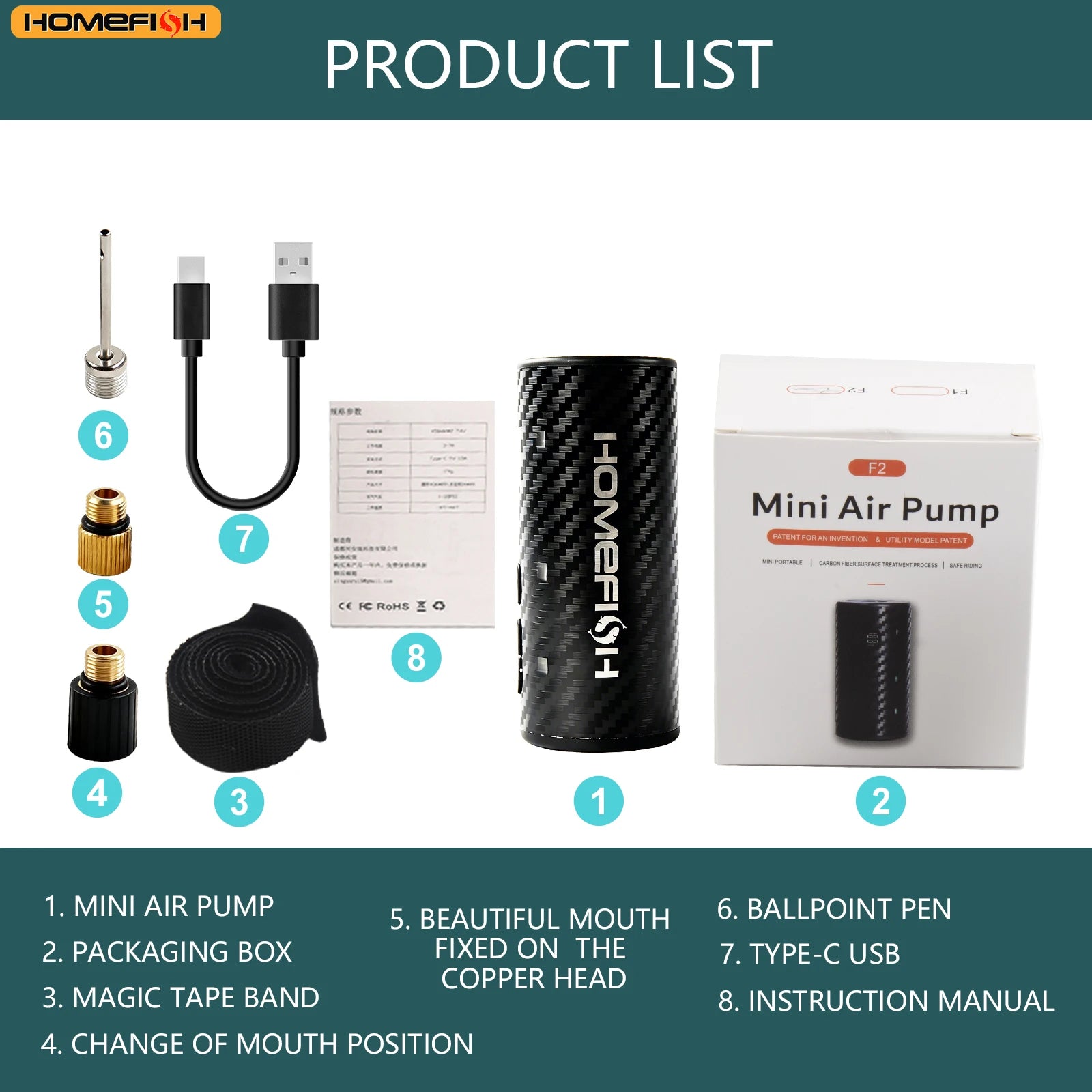 HOMEFISH 12V 120PSI Mini Air Compressor Tire Inflator Portable Electric Air Pump for Ball And Bicycle Tire Inflating