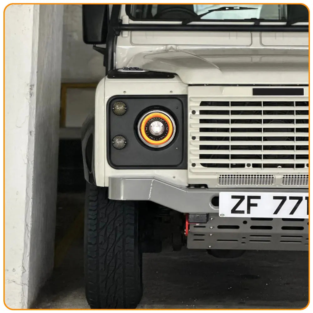 7" LED DRL H4 Halo Ring Amber Turn Signal Headlamp For land rover defender Jeep JK TJ Touring Lada 4x4 Yamaha Niva