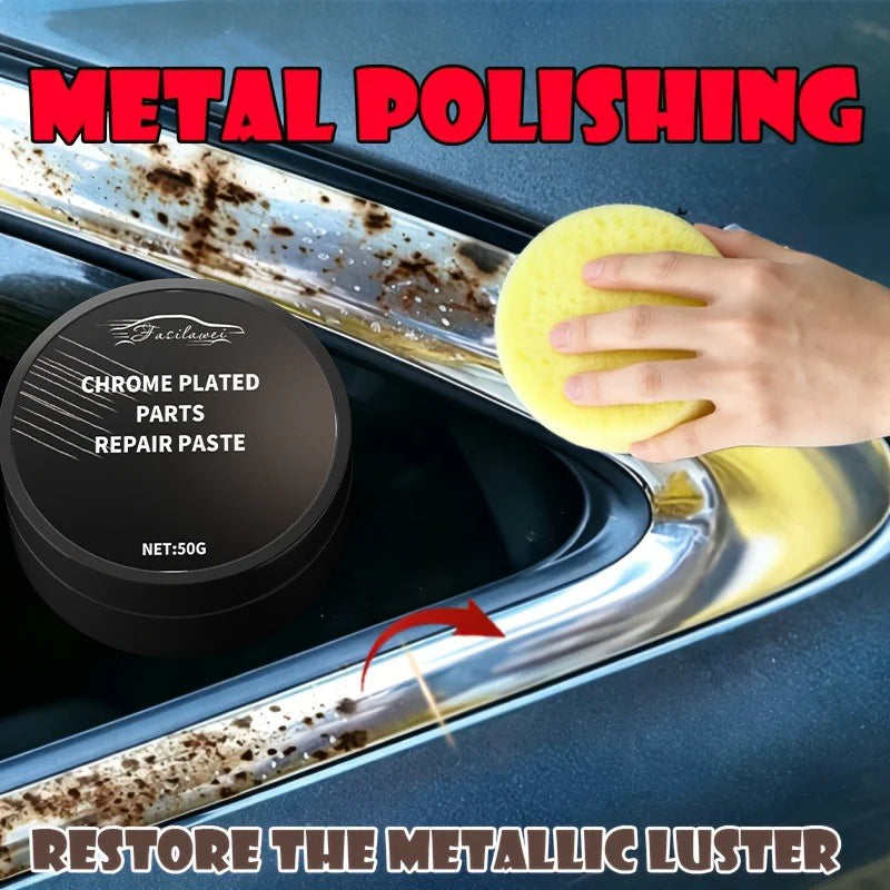 Chrome Restoration Paste for Cars - Metal Polishing Paste with Sponge for Wheels Door Handles & Windows Exterior Vehicle Care