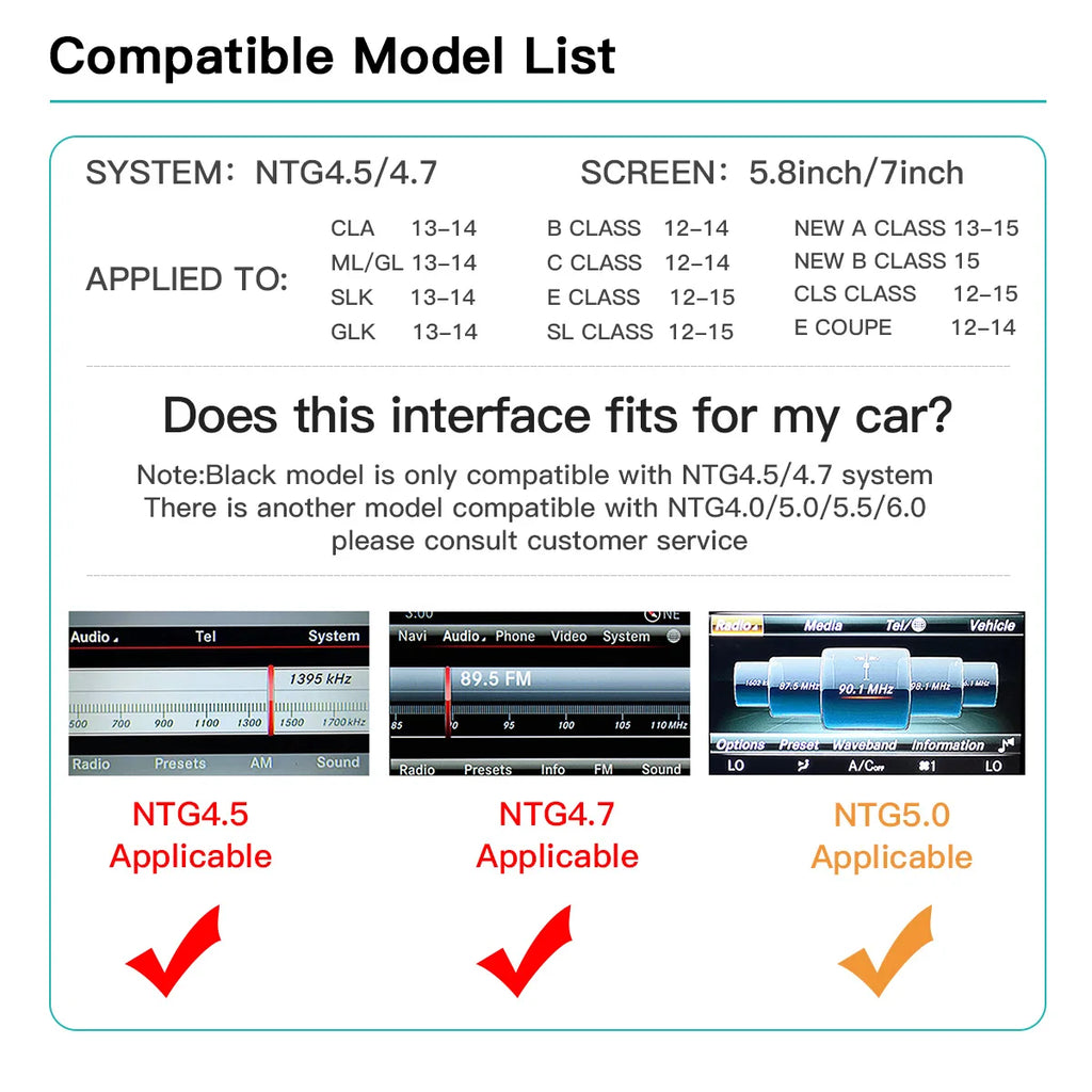 Wireless  Carplay For Mercedes W205 W176 W246 NTG4.5 2015-2018 C/GLC Wireless Radio Head Unit Decodes Android Auto