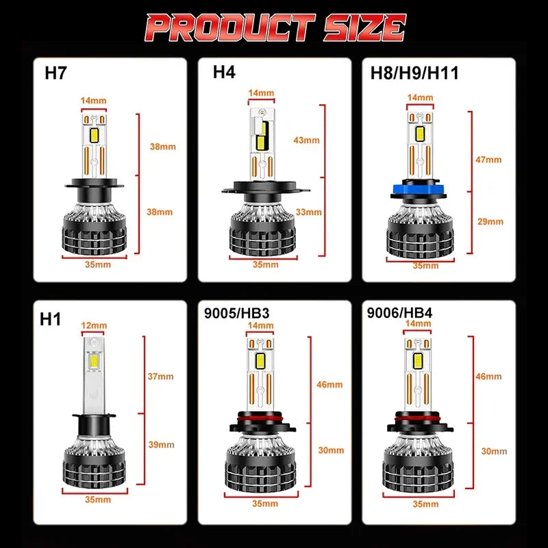 H4 H1 H7 LED Headlights K5C Canbus Car Light 7545 CSP H11 H8 H9 9005 9006 HB3 HB4 9012 HIR2 12V 6000K White Fog Lamp Copper Tube