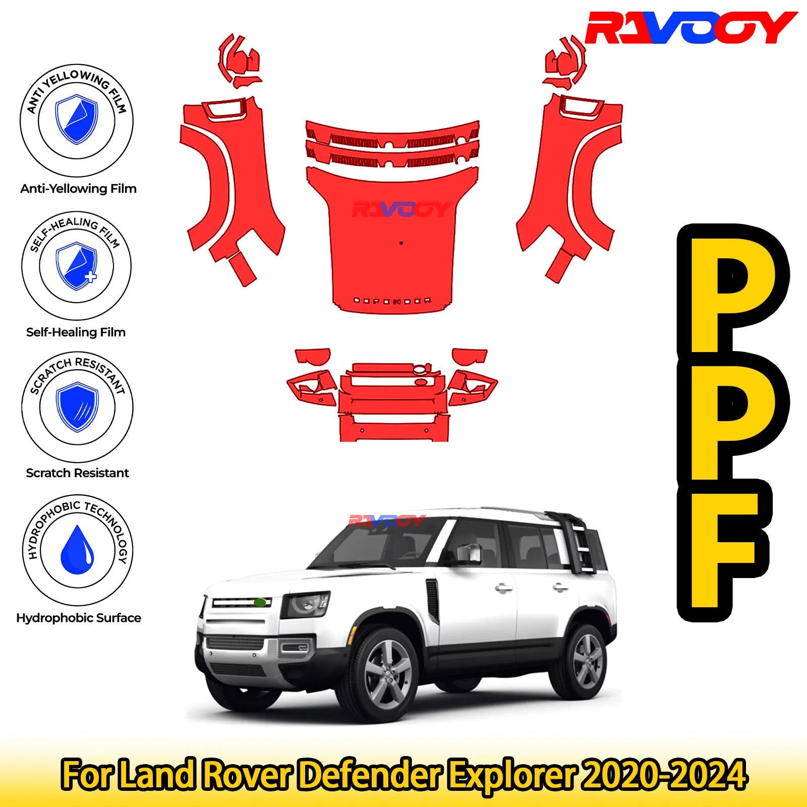 For Land Rover Defender Explorer 2020-2024 Glossy Matte Black Precut front PPF Kit Paint Protection Film