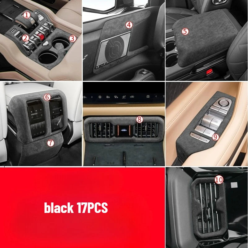 TOP SUEDE Overlays Interior Trims for BYD Formula Leopard 8 Door Panel, Central Control Shift Mat, Left and Right Air Vents